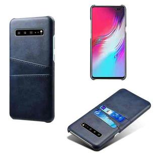 For Samsung Galaxy S10 5G Calf Texture PC + PU Leather Back Cover Shockproof Case with Dual Card Slots(Blue)
