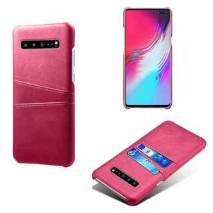 For Samsung Galaxy S10 5G Calf Texture PC + PU Leather Back Cover Shockproof Case with Dual Card Slots(Rose Red)