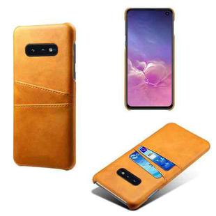 For Samsung Galaxy S10e Calf Texture PC + PU Leather Back Cover Shockproof Case with Dual Card Slots(Orange)