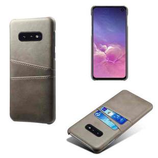 For Samsung Galaxy S10e Calf Texture PC + PU Leather Back Cover Shockproof Case with Dual Card Slots(Grey)
