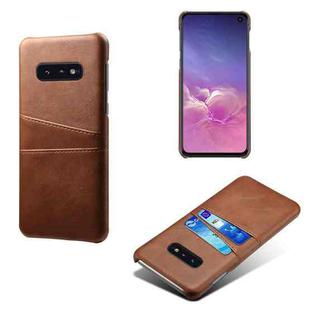 For Samsung Galaxy S10e Calf Texture PC + PU Leather Back Cover Shockproof Case with Dual Card Slots(Brown)