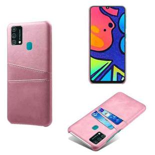 For Samsung Galaxy F41 Calf Texture PC + PU Leather Back Cover Shockproof Case with Dual Card Slots(Pink)