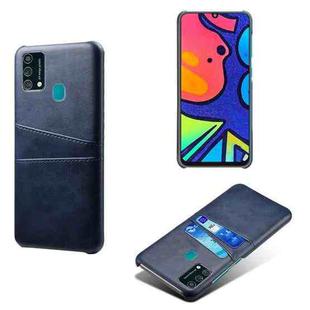 For Samsung Galaxy F41 Calf Texture PC + PU Leather Back Cover Shockproof Case with Dual Card Slots(Blue)