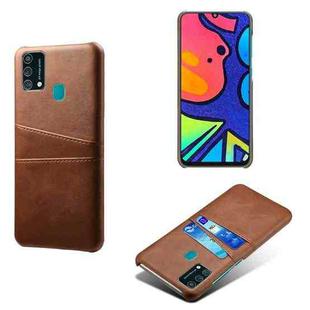 For Samsung Galaxy F41 Calf Texture PC + PU Leather Back Cover Shockproof Case with Dual Card Slots(Brown)