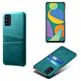 For Samsung Galaxy F52 5G Calf Texture PC + PU Leather Back Cover Shockproof Case with Dual Card Slots(Green)