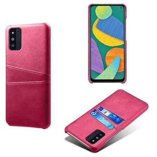 For Samsung Galaxy F52 5G Calf Texture PC + PU Leather Back Cover Shockproof Case with Dual Card Slots(Rose Red)