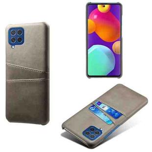 For Samsung Galaxy M62 Calf Texture PC + PU Leather Back Cover Shockproof Case with Dual Card Slots(Grey)