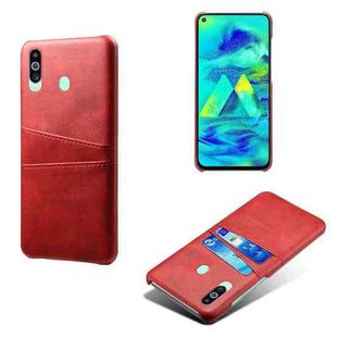 For Samsung Galaxy M40 Calf Texture PC + PU Leather Back Cover Shockproof Case with Dual Card Slots(Red)