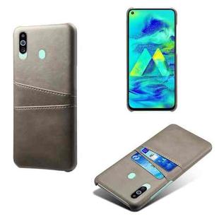 For Samsung Galaxy M40 Calf Texture PC + PU Leather Back Cover Shockproof Case with Dual Card Slots(Grey)