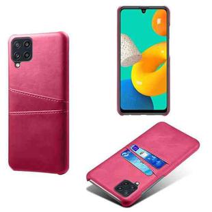 For Samsung Galaxy M32 Calf Texture PC + PU Leather Back Cover Shockproof Case with Dual Card Slots(Rose Red)