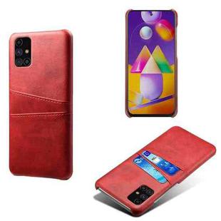 For Samsung Galaxy M31s Calf Texture PC + PU Leather Back Cover Shockproof Case with Dual Card Slots(Red)
