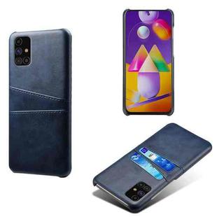 For Samsung Galaxy M31s Calf Texture PC + PU Leather Back Cover Shockproof Case with Dual Card Slots(Blue)