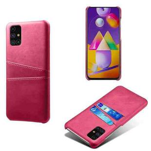For Samsung Galaxy M31s Calf Texture PC + PU Leather Back Cover Shockproof Case with Dual Card Slots(Rose Red)