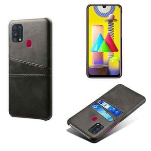 For Samsung Galaxy M31 Calf Texture PC + PU Leather Back Cover Shockproof Case with Dual Card Slots(Black)