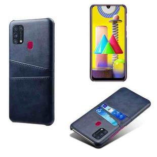 For Samsung Galaxy M31 Calf Texture PC + PU Leather Back Cover Shockproof Case with Dual Card Slots(Blue)