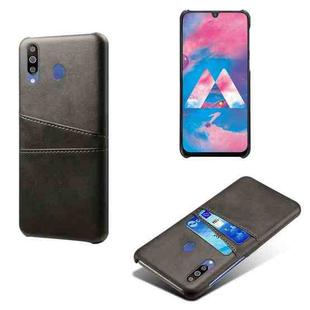 For Samsung Galaxy M30 Calf Texture PC + PU Leather Back Cover Shockproof Case with Dual Card Slots(Black)