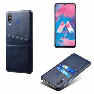For Samsung Galaxy M30 Calf Texture PC + PU Leather Back Cover Shockproof Case with Dual Card Slots(Blue)