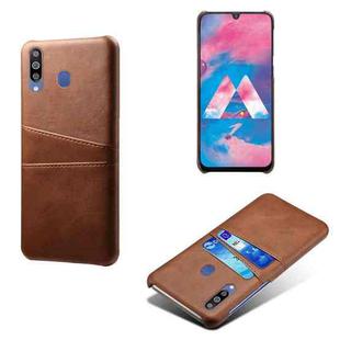 For Samsung Galaxy M30 Calf Texture PC + PU Leather Back Cover Shockproof Case with Dual Card Slots(Brown)