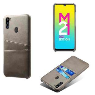 For Samsung Galaxy M21 2021 Calf Texture PC + PU Leather Back Cover Shockproof Case with Dual Card Slots(Grey)