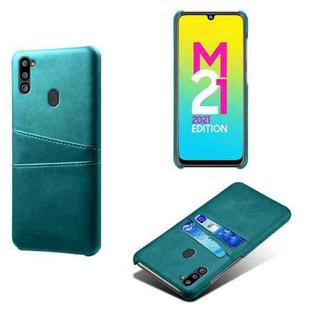 For Samsung Galaxy M21 2021 Calf Texture PC + PU Leather Back Cover Shockproof Case with Dual Card Slots(Green)