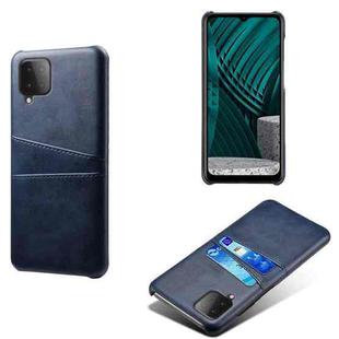 For Samsung Galaxy M12 Calf Texture PC + PU Leather Back Cover Shockproof Case with Dual Card Slots(Blue)