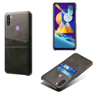 For Samsung Galaxy M11 Calf Texture PC + PU Leather Back Cover Shockproof Case with Dual Card Slots(Black)