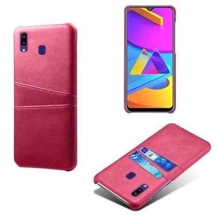 For Samsung Galaxy M10s Calf Texture PC + PU Leather Back Cover Shockproof Case with Dual Card Slots(Rose Red)