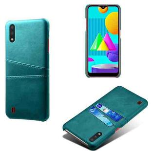 For Samsung Galaxy M01 Calf Texture PC + PU Leather Back Cover Shockproof Case with Dual Card Slots(Green)