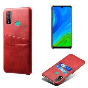 For Huawei P smart 2020 Calf Texture PC + PU Leather Back Cover Shockproof Case with Dual Card Slots(Red)