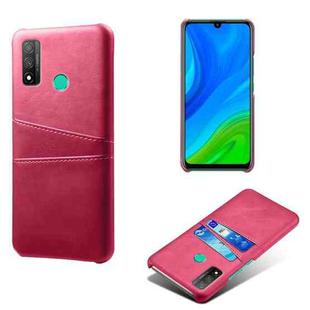 For Huawei P smart 2020 Calf Texture PC + PU Leather Back Cover Shockproof Case with Dual Card Slots(Rose Red)