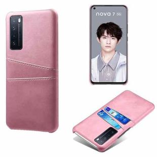 For Huawei nova 7 5G Calf Texture PC + PU Leather Back Cover Shockproof Case with Dual Card Slots(Pink)
