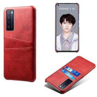 For Huawei nova 7 5G Calf Texture PC + PU Leather Back Cover Shockproof Case with Dual Card Slots(Red)