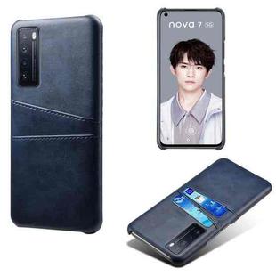 For Huawei nova 7 5G Calf Texture PC + PU Leather Back Cover Shockproof Case with Dual Card Slots(Blue)