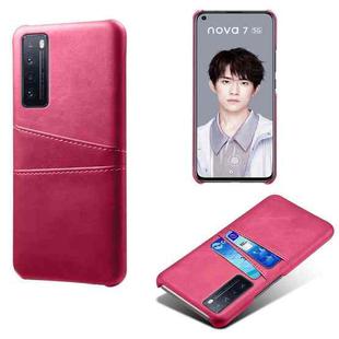 For Huawei nova 7 5G Calf Texture PC + PU Leather Back Cover Shockproof Case with Dual Card Slots(Rose Red)
