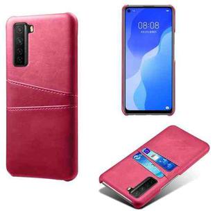 For Huawei nova 7 SE Calf Texture PC + PU Leather Back Cover Shockproof Case with Dual Card Slots(Rose Red)