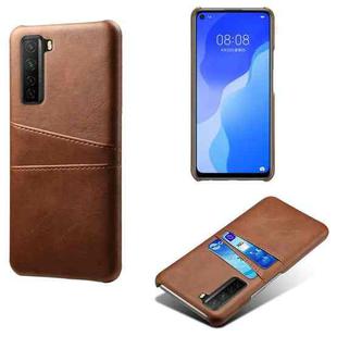 For Huawei nova 7 SE Calf Texture PC + PU Leather Back Cover Shockproof Case with Dual Card Slots(Brown)