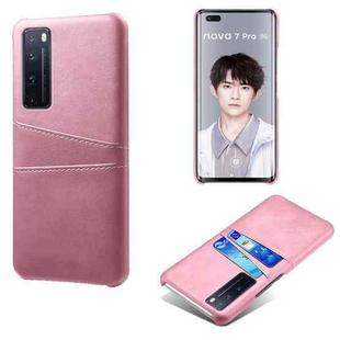 For Huawei nova 7 Pro Calf Texture PC + PU Leather Back Cover Shockproof Case with Dual Card Slots(Pink)