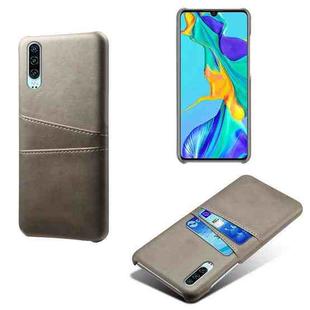 For Huawei P30 Calf Texture PC + PU Leather Back Cover Shockproof Case with Dual Card Slots(Grey)