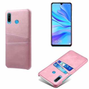 For Huawei P30 Lite Calf Texture PC + PU Leather Back Cover Shockproof Case with Dual Card Slots(Pink)