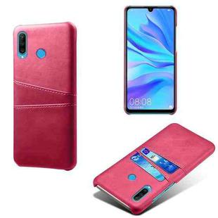 For Huawei P30 Lite Calf Texture PC + PU Leather Back Cover Shockproof Case with Dual Card Slots(Rose Red)