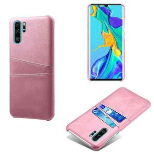 For Huawei P30 Pro Calf Texture PC + PU Leather Back Cover Shockproof Case with Dual Card Slots(Pink)