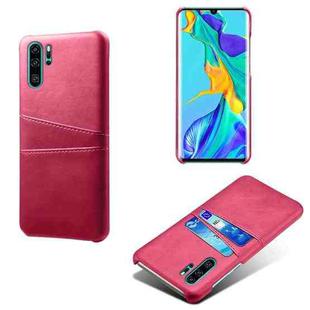 For Huawei P30 Pro Calf Texture PC + PU Leather Back Cover Shockproof Case with Dual Card Slots(Rose Red)