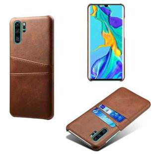 For Huawei P30 Pro Calf Texture PC + PU Leather Back Cover Shockproof Case with Dual Card Slots(Brown)