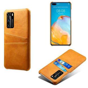 For Huawei P40 Calf Texture PC + PU Leather Back Cover Shockproof Case with Dual Card Slots(Orange)