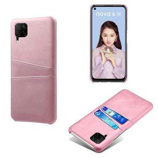 For Huawei P40 Lite Calf Texture PC + PU Leather Back Cover Shockproof Case with Dual Card Slots(Pink)