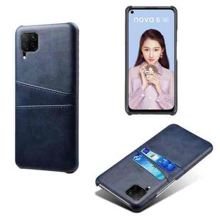 For Huawei P40 Lite Calf Texture PC + PU Leather Back Cover Shockproof Case with Dual Card Slots(Blue)