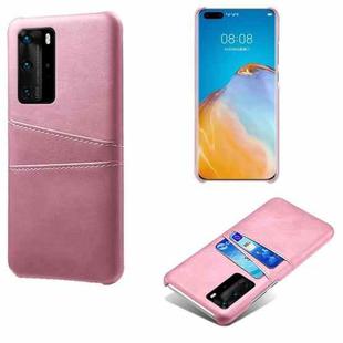 For Huawei P40 Pro Calf Texture PC + PU Leather Back Cover Shockproof Case with Dual Card Slots(Pink)