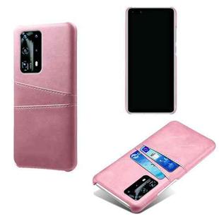 For Huawei P40 Pro+ Calf Texture PC + PU Leather Back Cover Shockproof Case with Dual Card Slots(Pink)