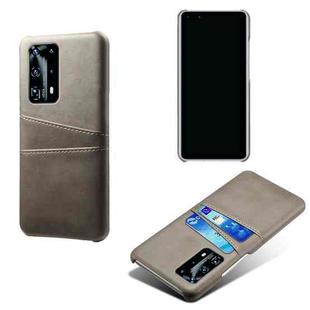 For Huawei P40 Pro+ Calf Texture PC + PU Leather Back Cover Shockproof Case with Dual Card Slots(Grey)