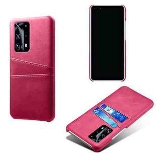 For Huawei P40 Pro+ Calf Texture PC + PU Leather Back Cover Shockproof Case with Dual Card Slots(Rose Red)